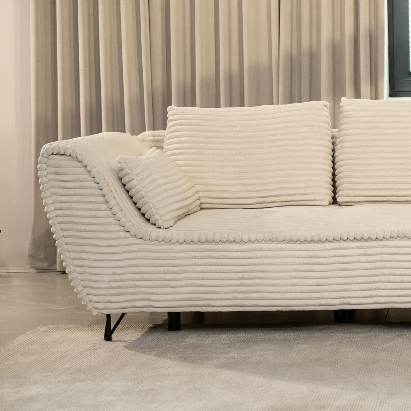 SEYNA Canapé d’angle convertible avec coffre en velours côtelé beige - Angle droit
