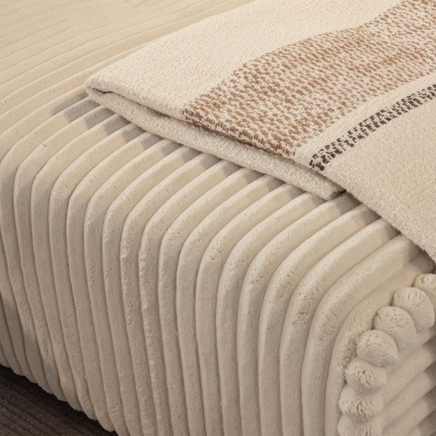 SEYNA Canapé d’angle convertible avec coffre en velours côtelé beige - Angle droit