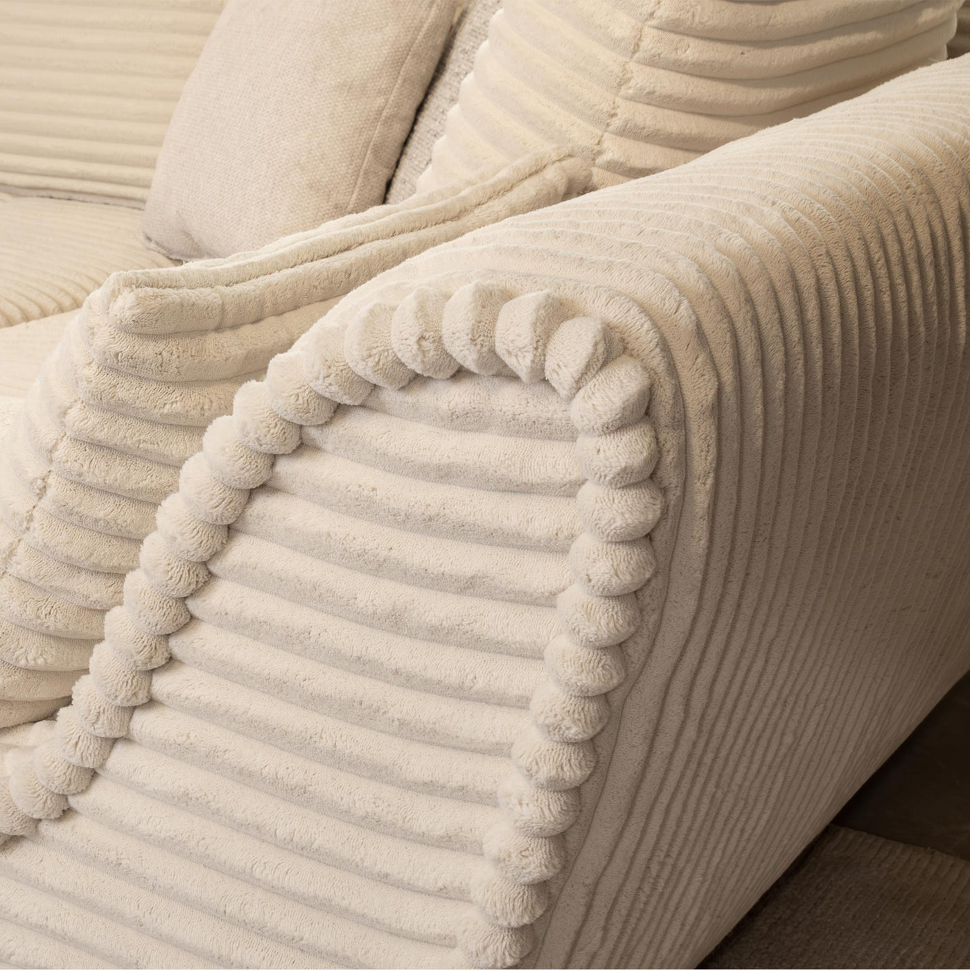 SEYNA Canapé d’angle convertible avec coffre en velours côtelé beige - Angle droit