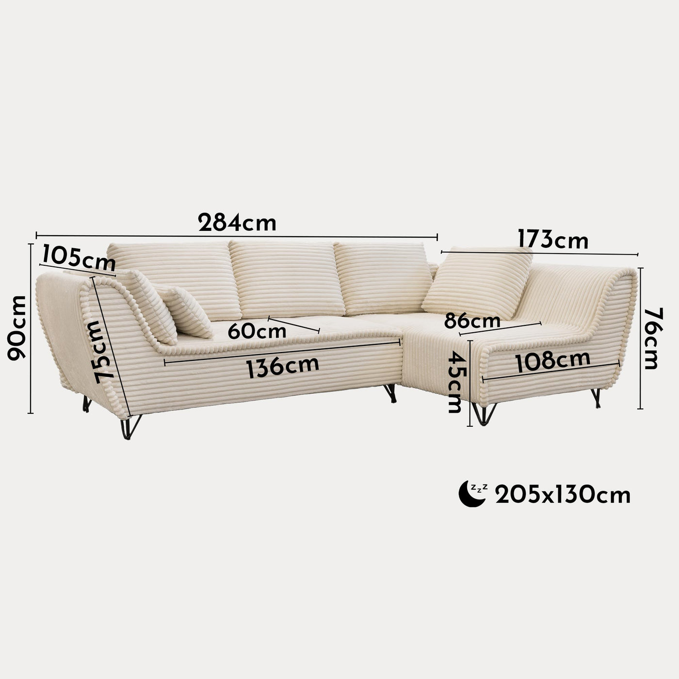 SEYNA Canapé d’angle convertible avec coffre en velours côtelé beige - Angle droit