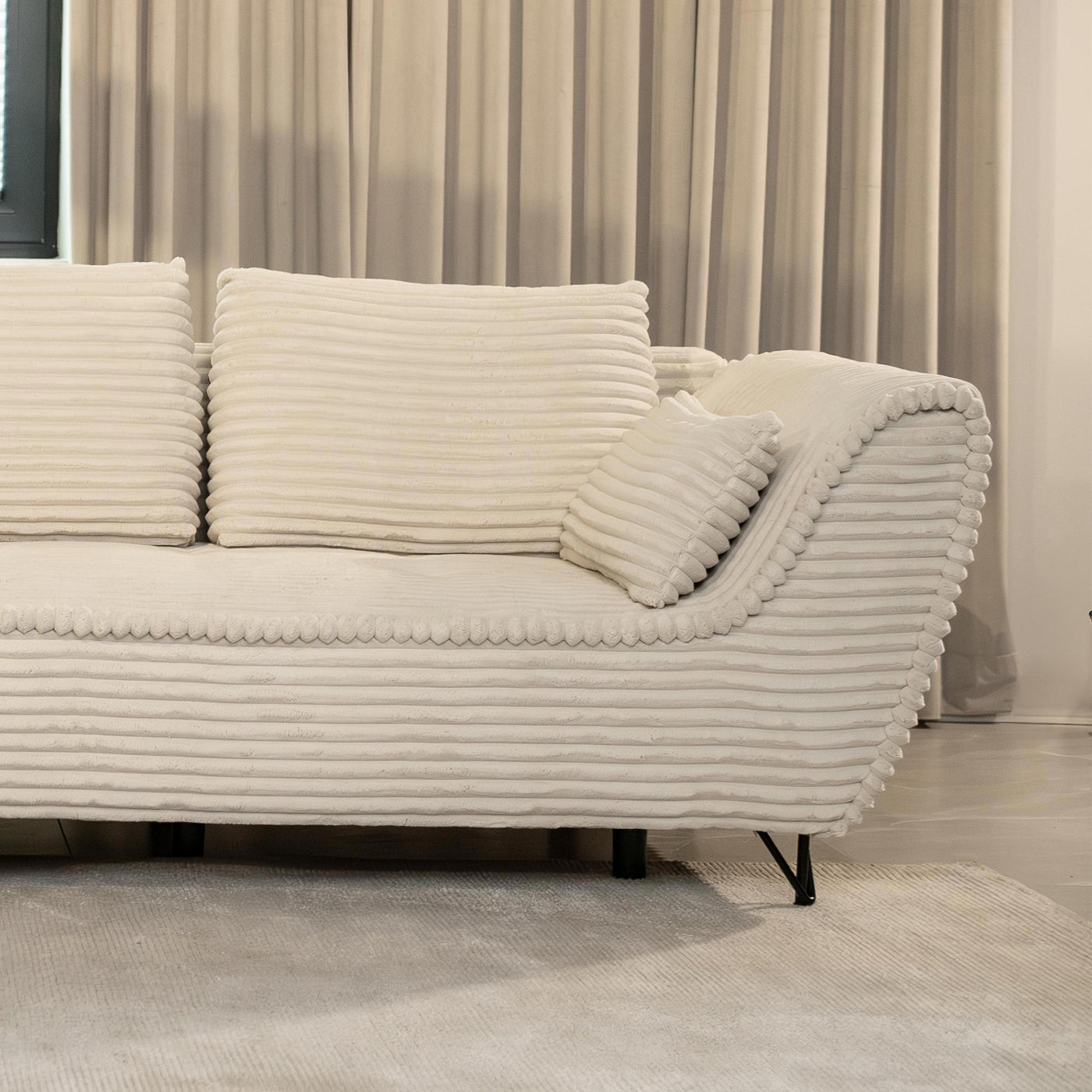 SEYNA Canapé d’angle convertible avec coffre en velours côtelé beige - Angle gauche