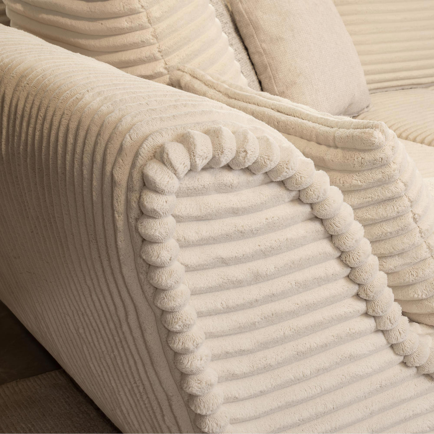 SEYNA Canapé d’angle convertible avec coffre en velours côtelé beige - Angle gauche
