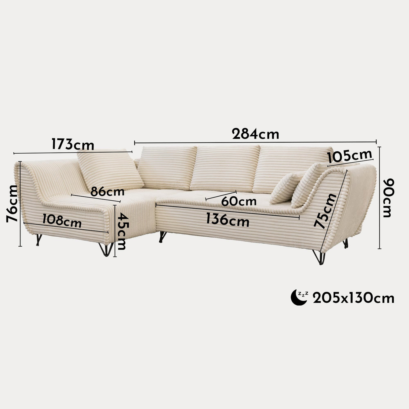 SEYNA Canapé d’angle convertible avec coffre en velours côtelé beige - Angle gauche