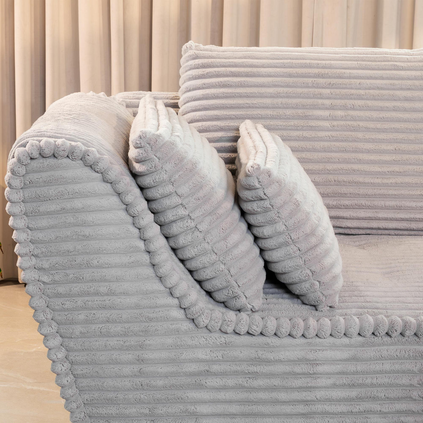 SEYNA Canapé d’angle convertible avec coffre en velours côtelé gris- Angle droit