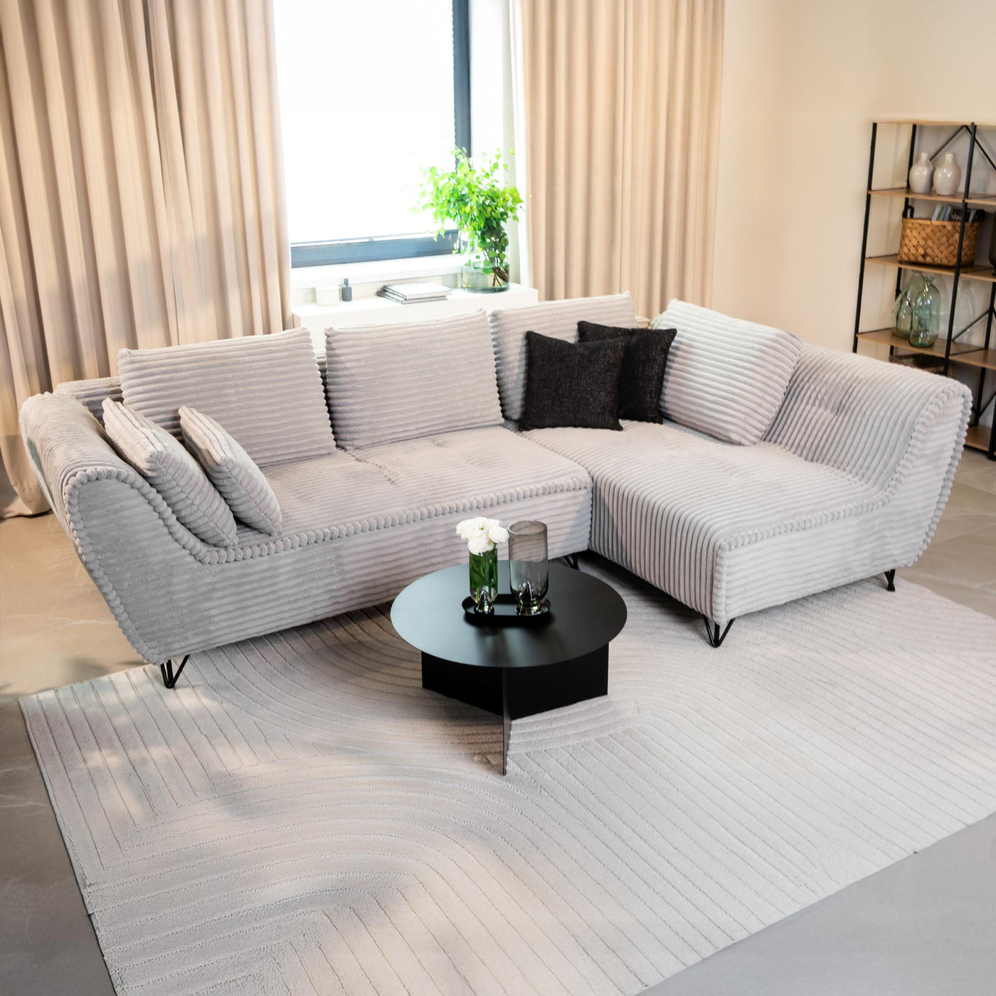 SEYNA Canapé d’angle convertible avec coffre en velours côtelé gris- Angle droit