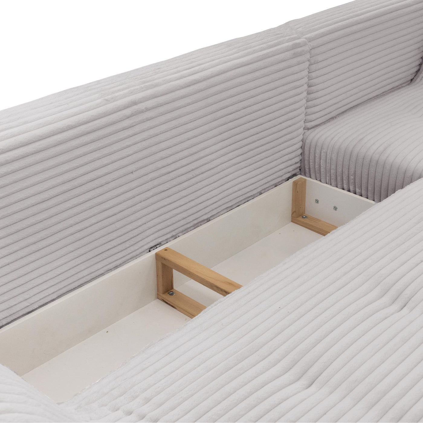 SEYNA Canapé d’angle convertible avec coffre en velours côtelé gris- Angle droit