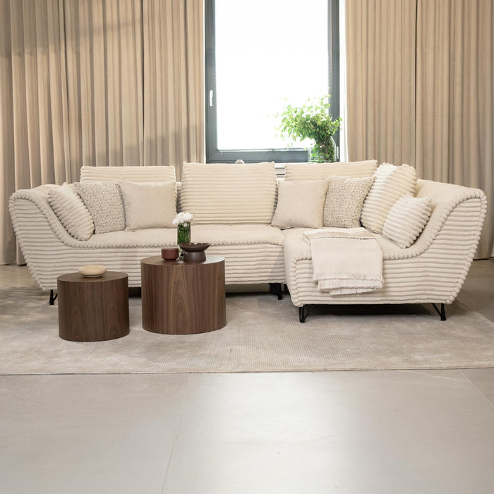 SEYNA Canapé d’angle convertible avec coffre en velours côtelé beige - Angle droit