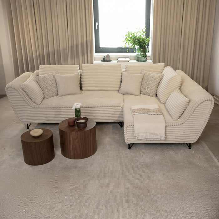SEYNA Canapé d’angle convertible avec coffre en velours côtelé beige - Angle droit