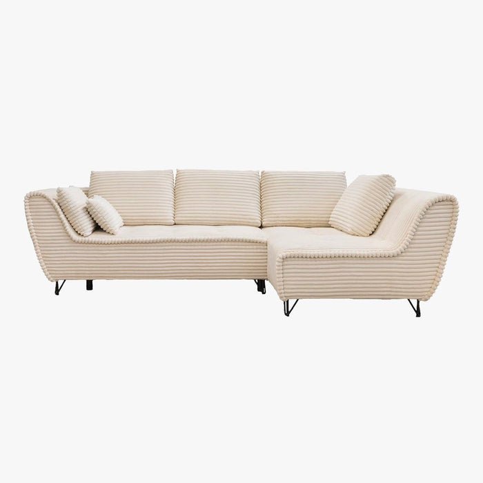 SEYNA Canapé d’angle convertible avec coffre en velours côtelé beige - Angle droit