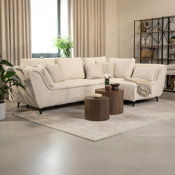 SEYNA Canapé d’angle convertible avec coffre en velours côtelé beige - Angle droit