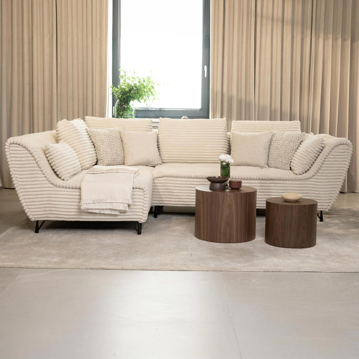 SEYNA Canapé d’angle convertible avec coffre en velours côtelé beige - Angle gauche