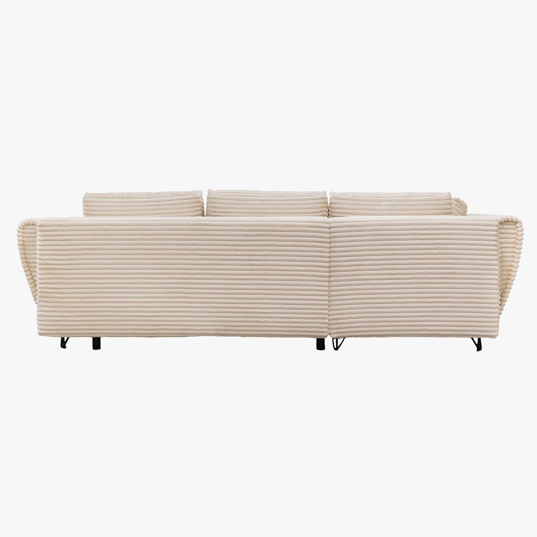 SEYNA Canapé d’angle convertible avec coffre en velours côtelé beige - Angle gauche - Canapé d'angle convertible - Mobilier Deco