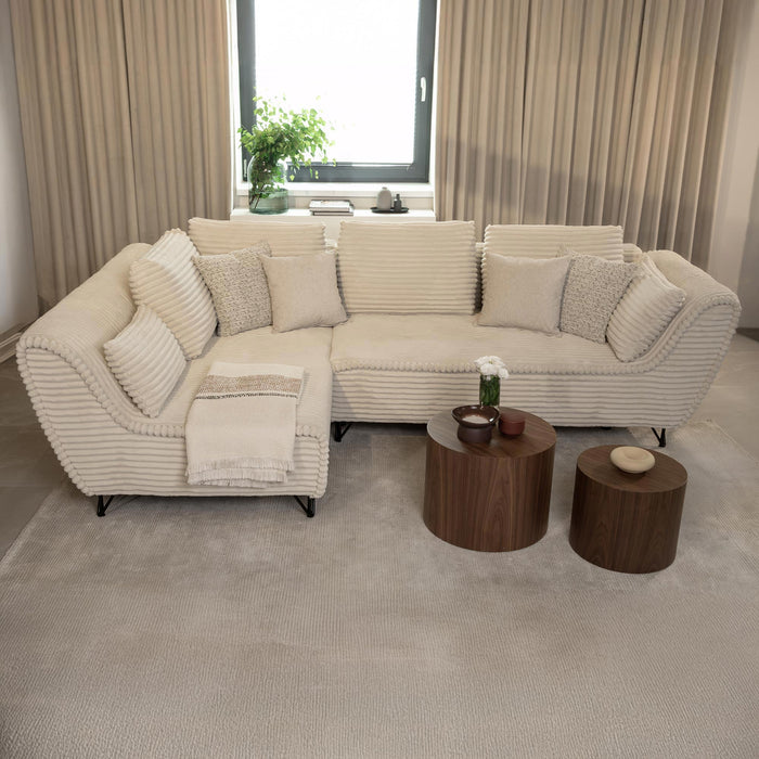 SEYNA Canapé d’angle convertible avec coffre en velours côtelé beige - Angle gauche