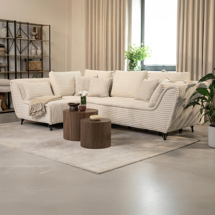 SEYNA Canapé d’angle convertible avec coffre en velours côtelé beige - Angle gauche