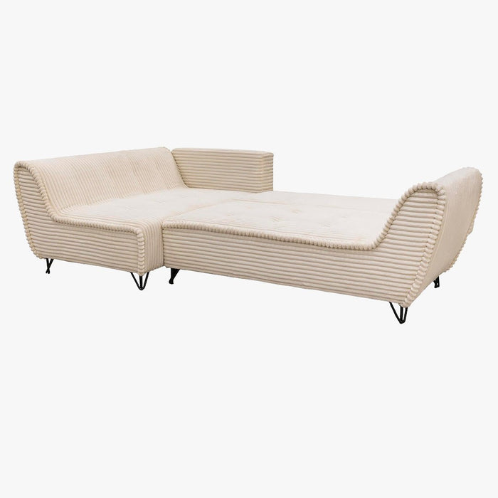SEYNA Canapé d’angle convertible avec coffre en velours côtelé beige - Angle gauche