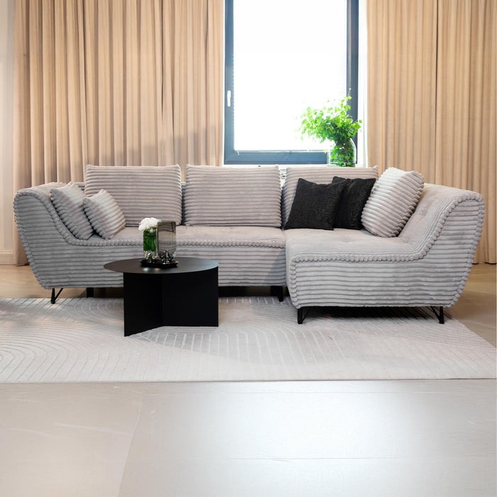 SEYNA Canapé d’angle convertible avec coffre en velours côtelé gris- Angle droit