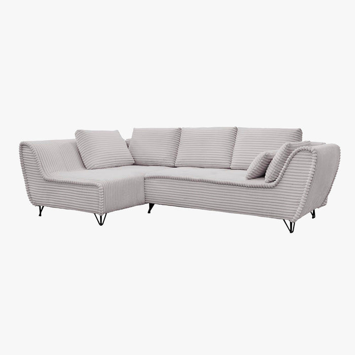 SEYNA Canapé d’angle convertible avec coffre en velours côtelé gris- Angle gauche