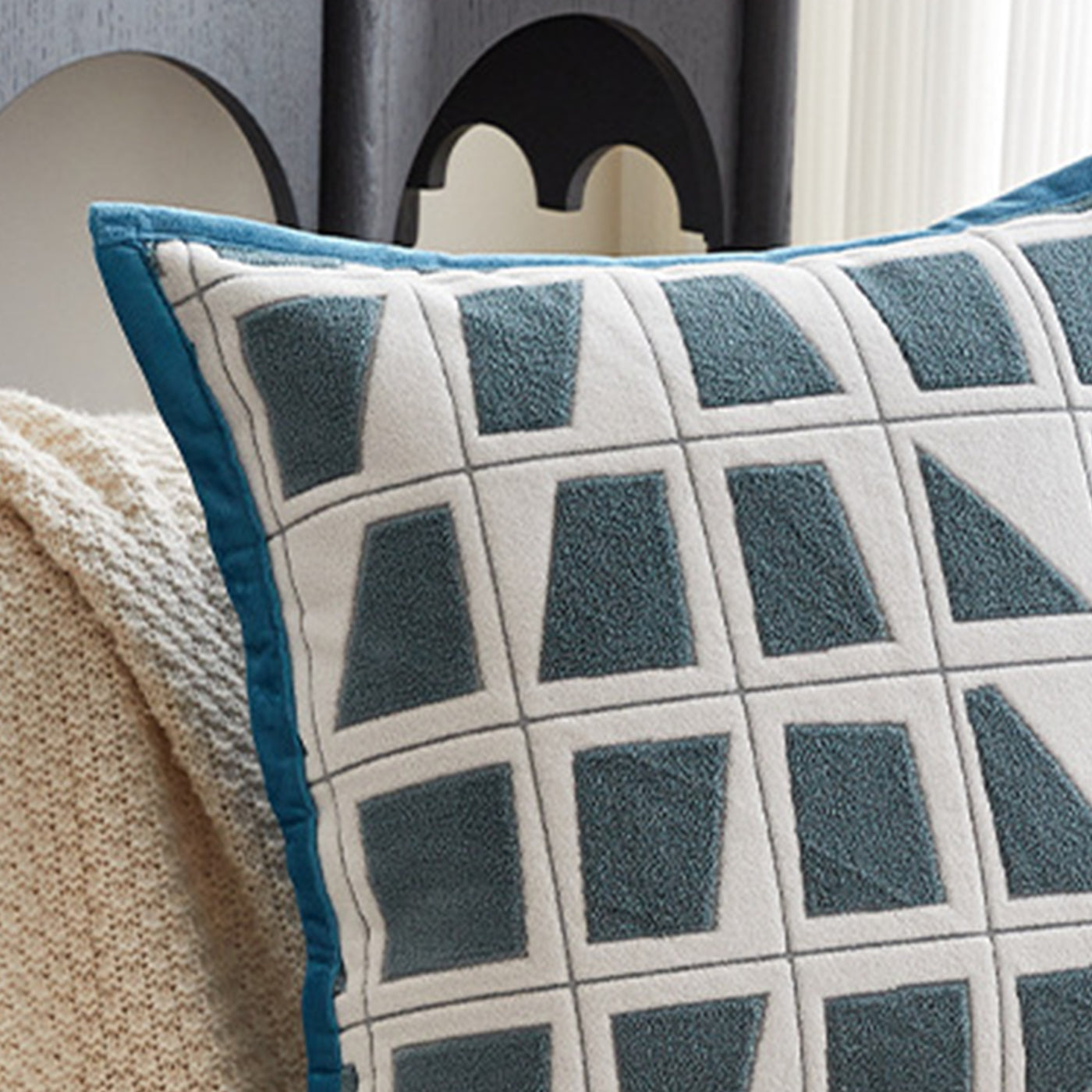 SHAYZ Coussin carré en tissu à motifs blanc et bleu 45x45 cm