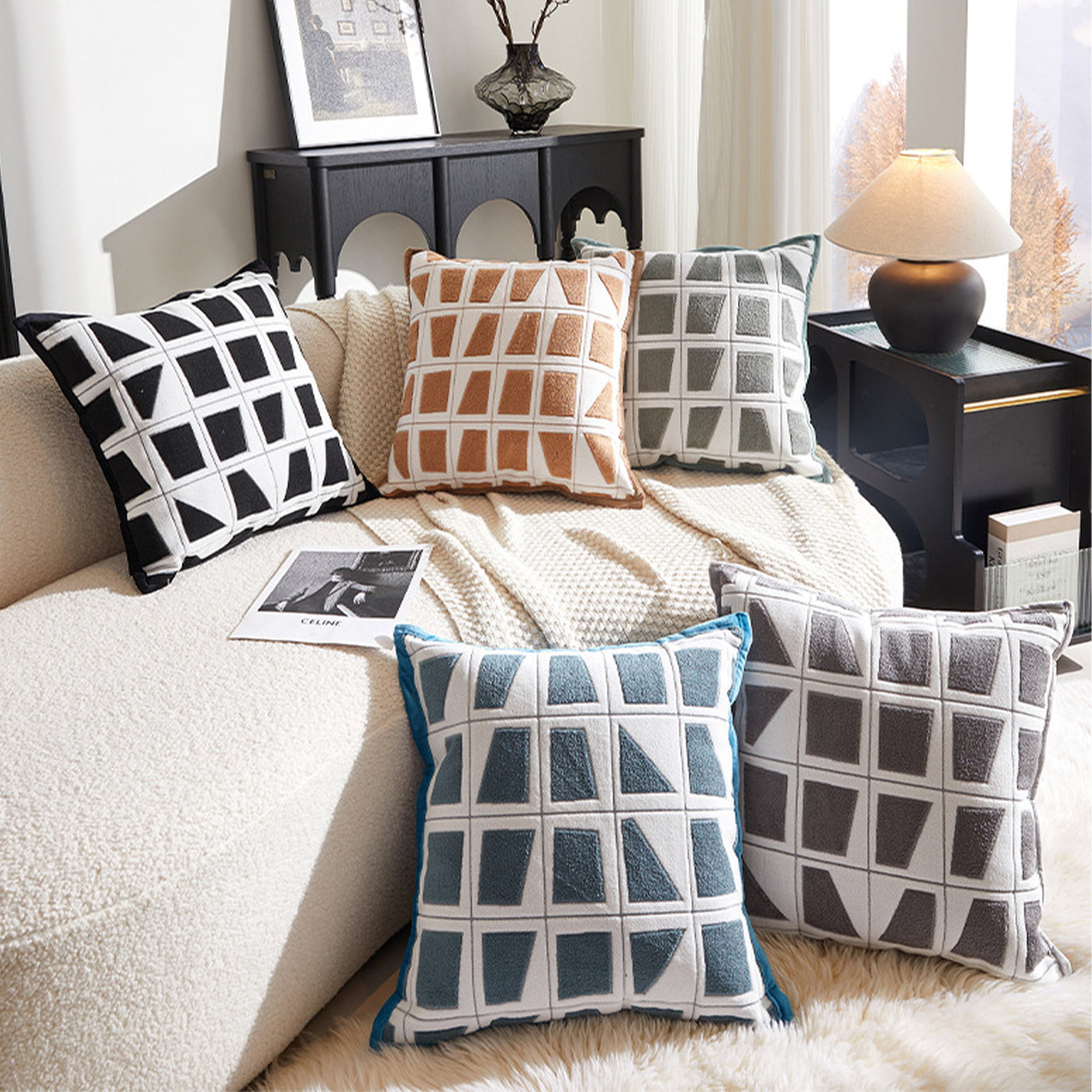 SHAYZ Coussin carré en tissu à motifs blanc et bleu 45x45 cm