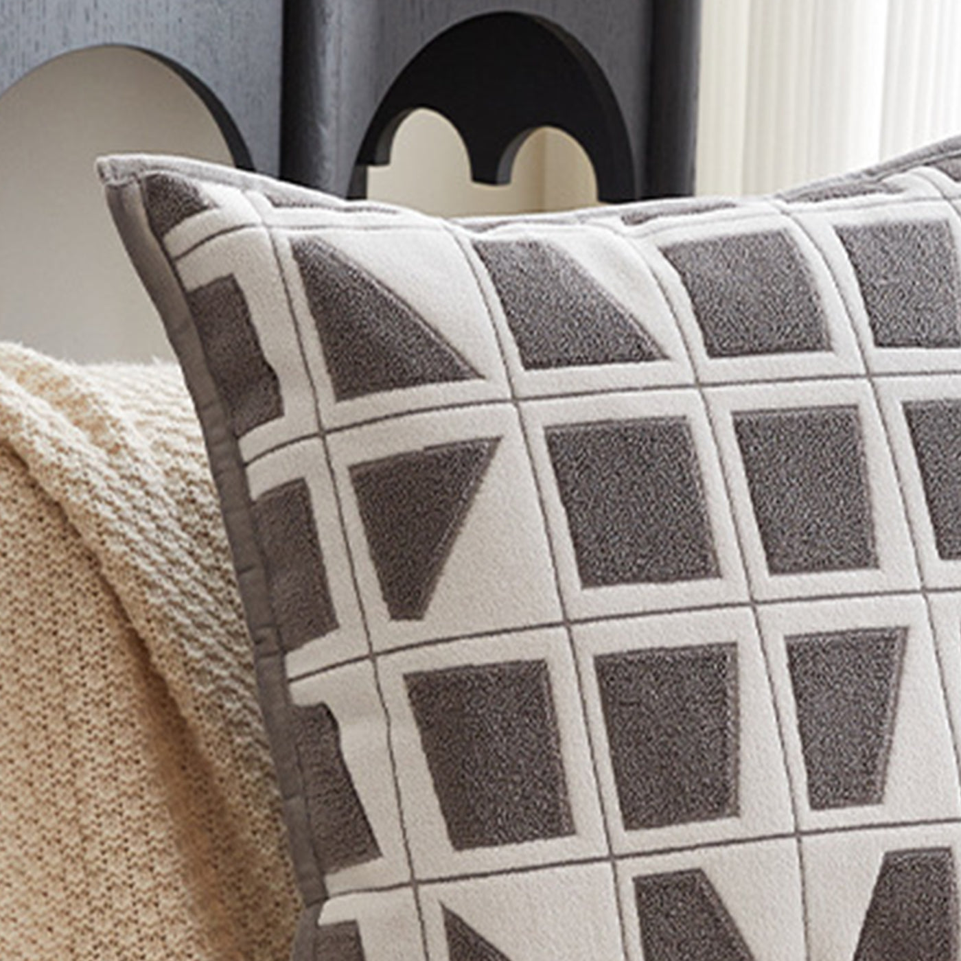 SHAYZ Coussin carré en tissu à motifs blanc et gris 45x45 cm
