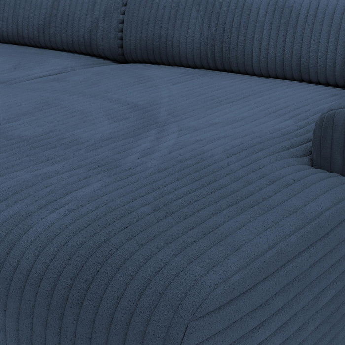 SOFIA Canapé d'angle en velours gros côtelé bleu - Angle droit