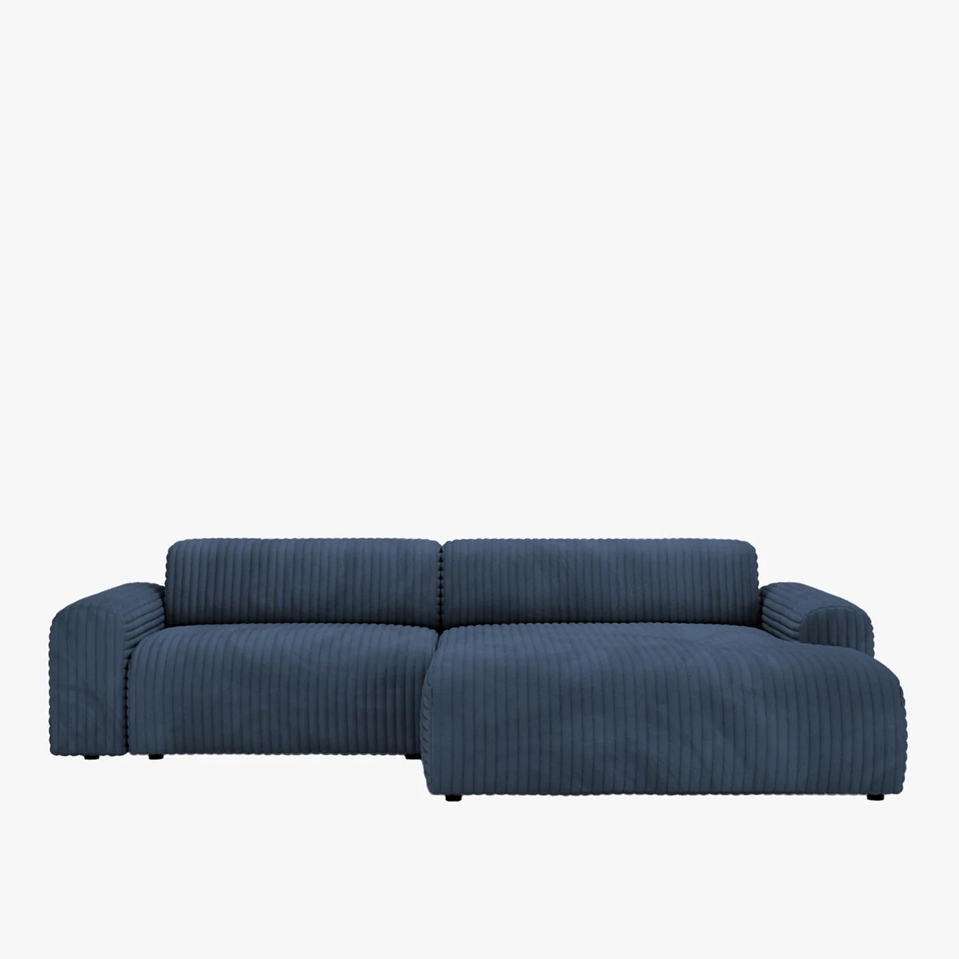 SOFIA Canapé d'angle en velours gros côtelé bleu - Angle droit - Canapés d'angle - Mobilier Deco