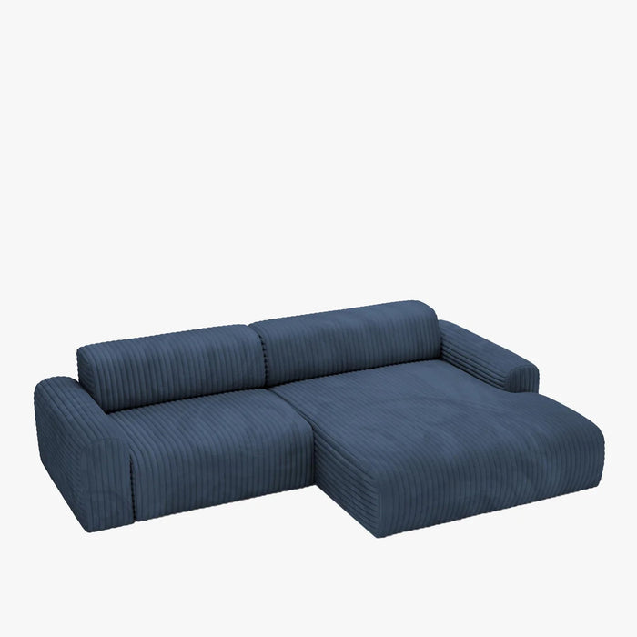 SOFIA Canapé d'angle en velours gros côtelé bleu - Angle droit – Canapés d'angle – vue 2