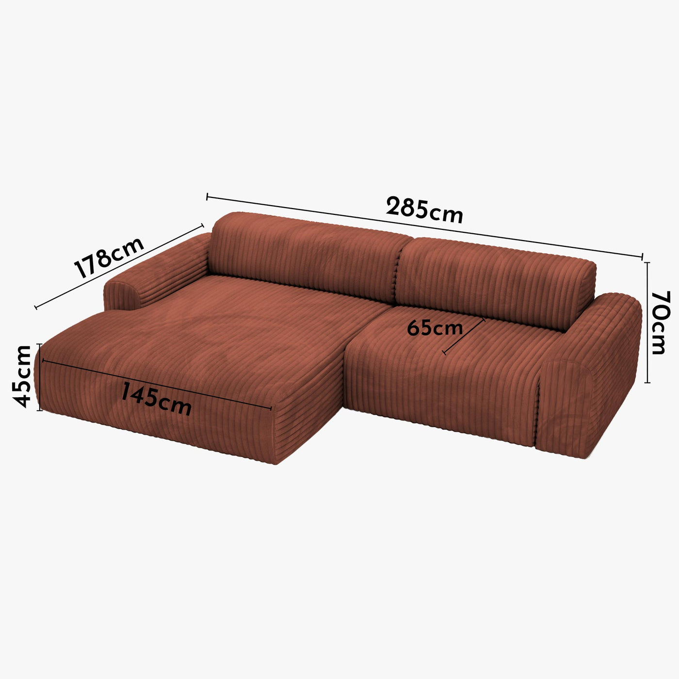 SOFIA Canapé d'angle en velours gros côtelé terracotta - Angle gauche - Canapés d'angle - Mobilier Deco