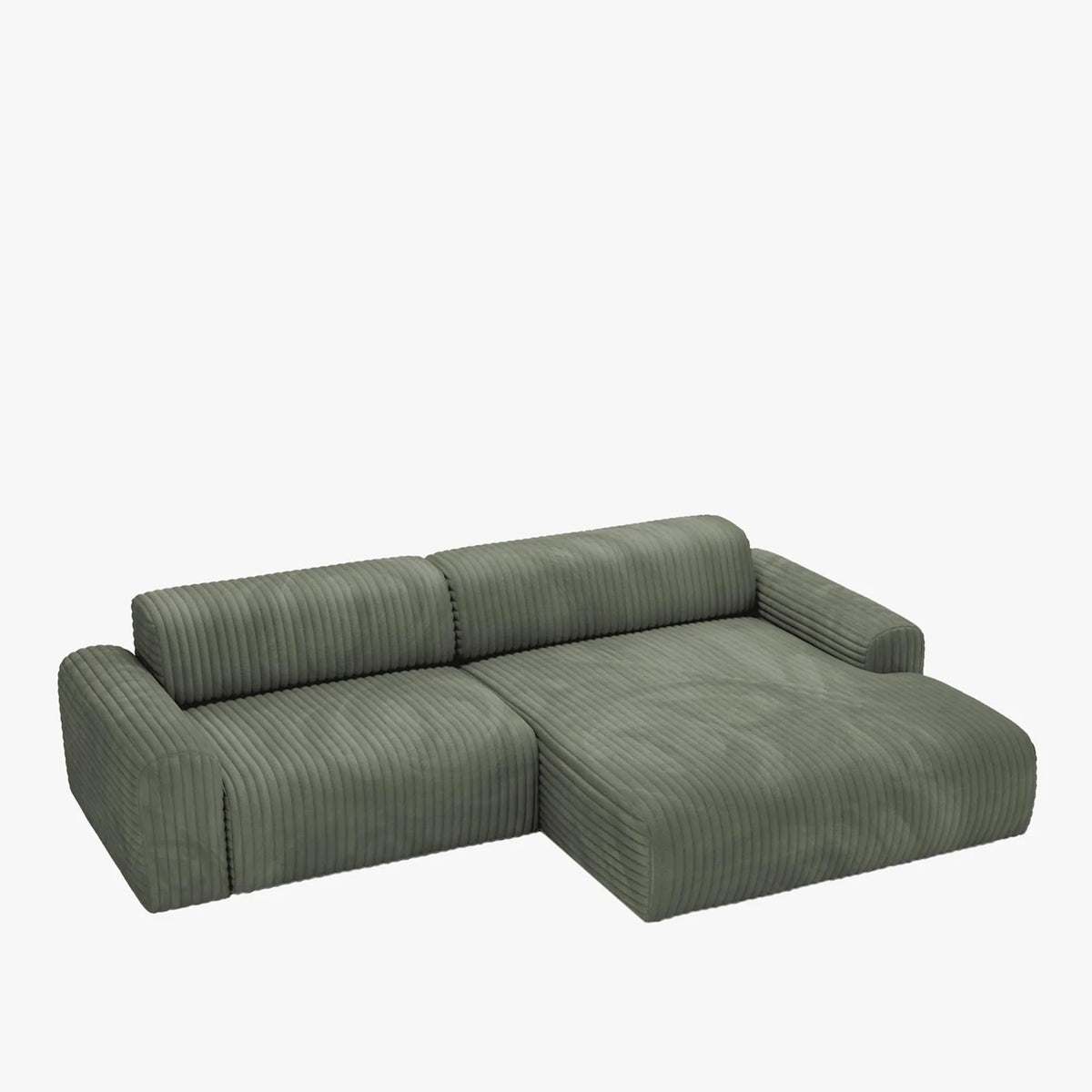 SOFIA Canapé d'angle en velours gros côtelé vert - Angle droit - Canapés d'angle - Mobilier Deco