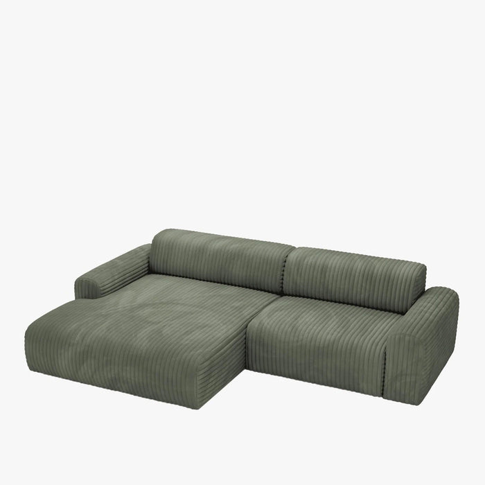SOFIA Canapé d'angle en velours gros côtelé vert - Angle gauche – Canapés d'angle – vue 2