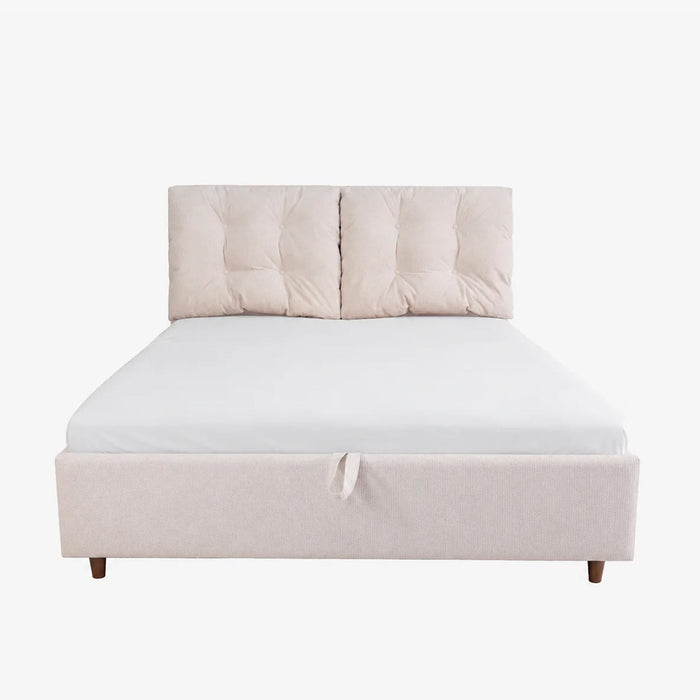 SORA Lit double en tissu beige avec coffre 140x190 cm
