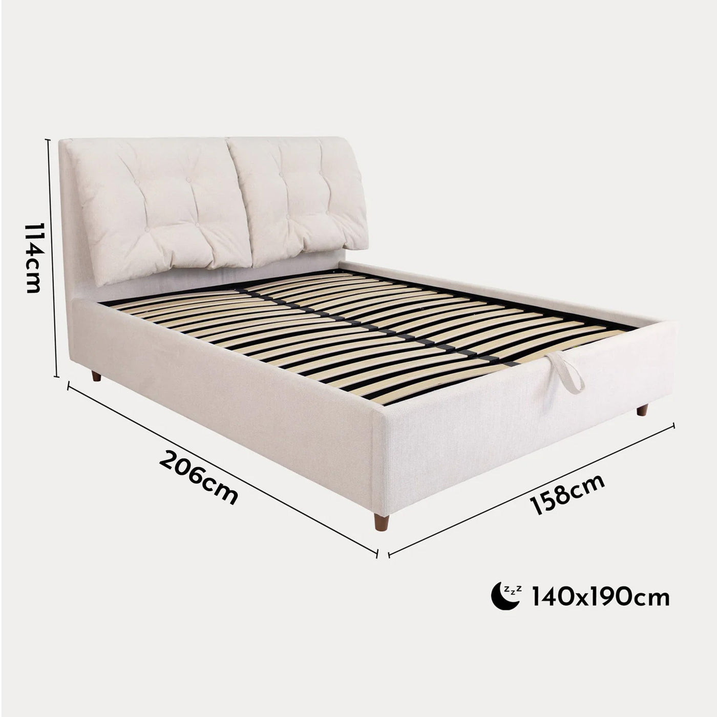 SORA Lit double en tissu beige avec coffre 140x190 cm - Lits - Mobilier Deco