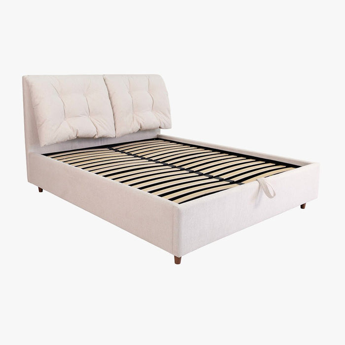 SORA Lit double en tissu beige avec coffre 140x190 cm