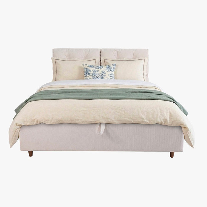 SORA Lit double en tissu beige avec coffre 160x200 cm