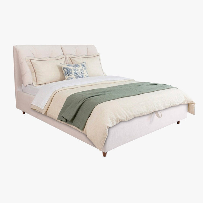 SORA Lit double en tissu beige avec coffre 160x200 cm