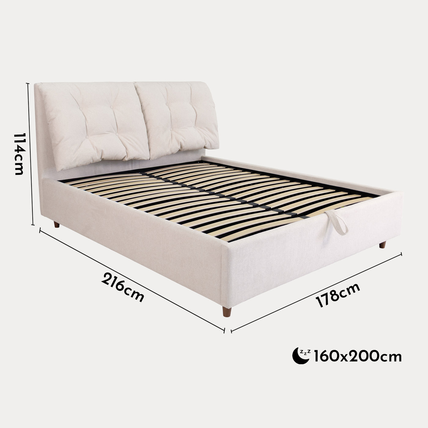 SORA Lit double en tissu beige avec coffre 160x200 cm