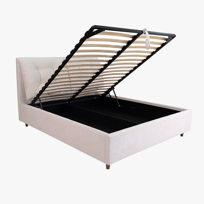 SORA Lit double en tissu beige avec coffre 180x200 cm