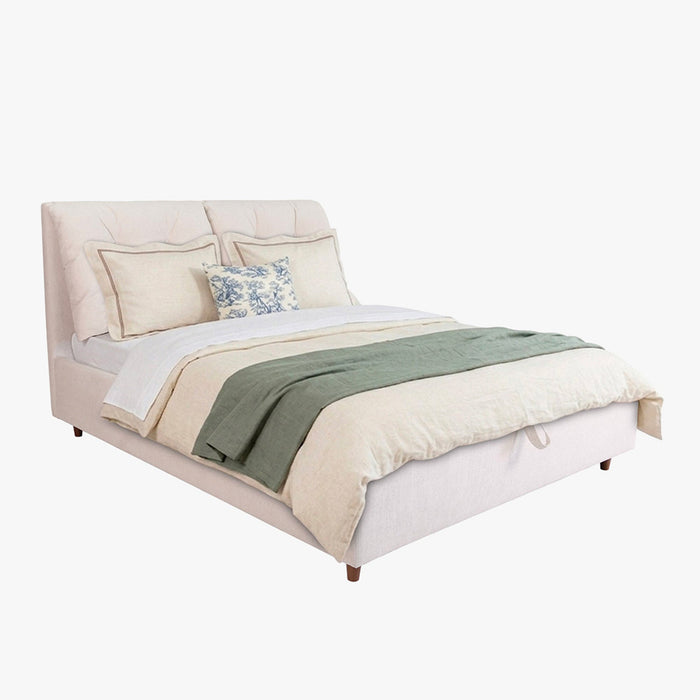 SORA Lit double en tissu beige avec coffre 180x200 cm