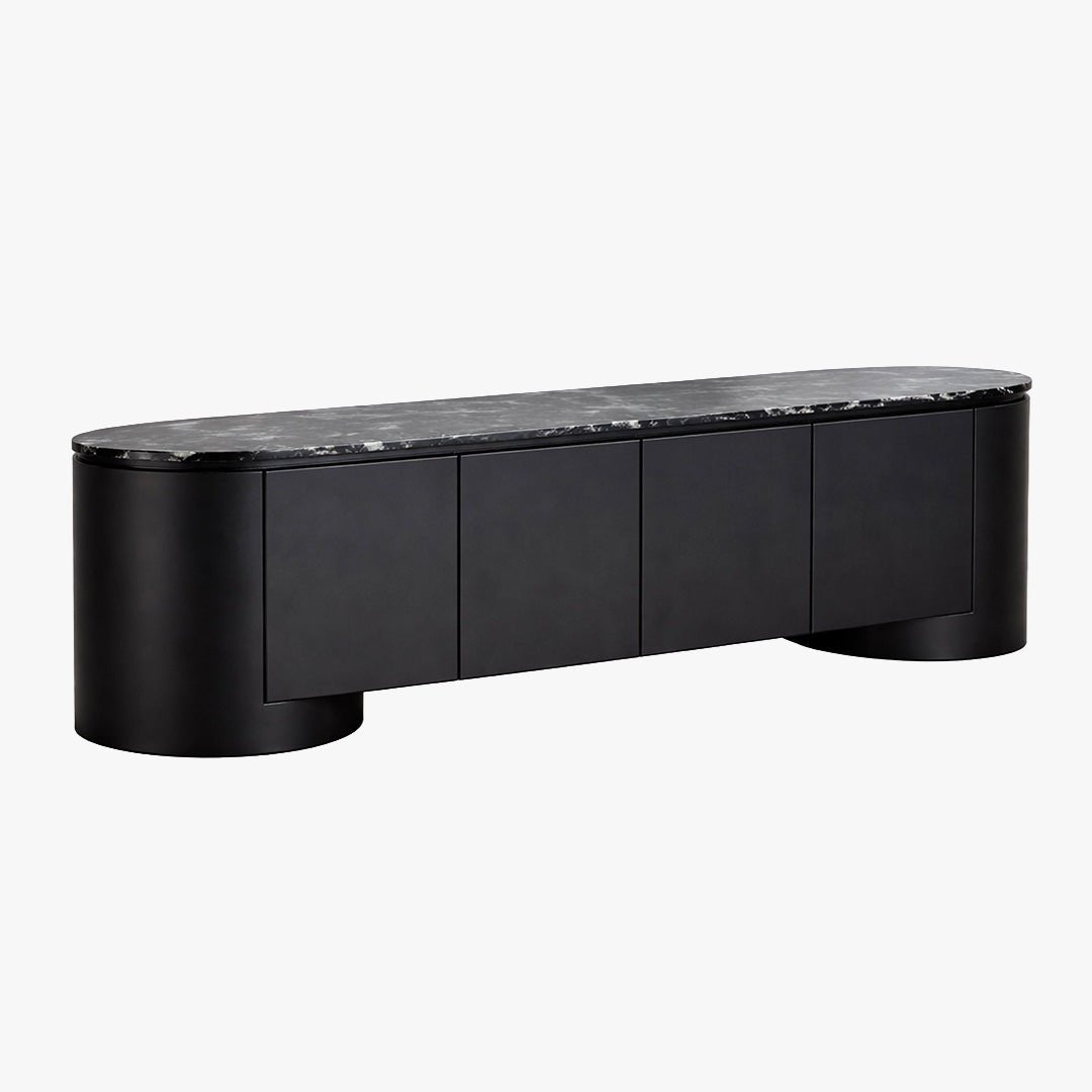 SORAN Meuble TV 4 portes plateau en marbre d'ingénierie noir et blanc - Meuble TV - Mobilier Deco