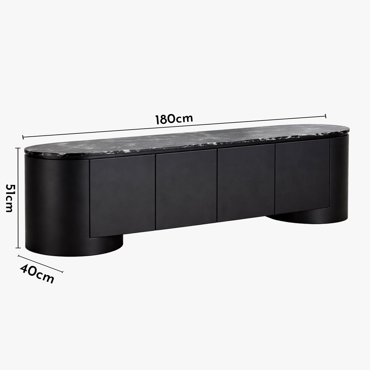 SORAN Meuble TV 4 portes plateau en marbre d'ingénierie noir et blanc - Meuble TV - Mobilier Deco