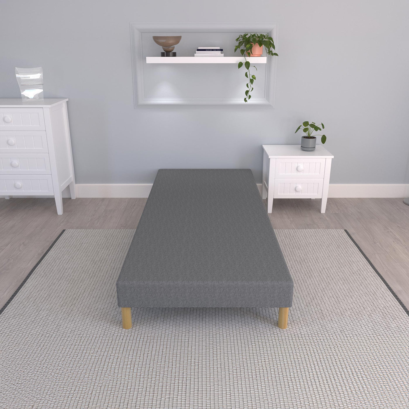 SPRING Sommier tapissier 90*190 tissu gris piètement en bois