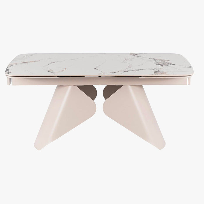 STACY Table à manger extensible en céramique couleur marbre blanc pieds en métal 160-240 cm