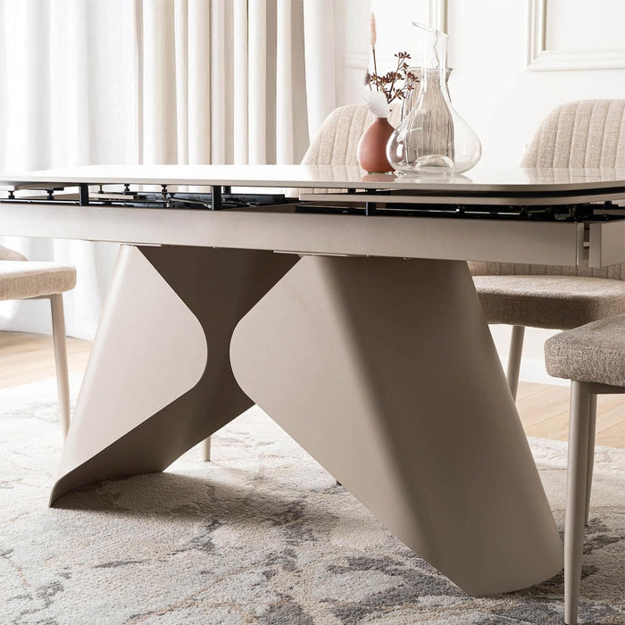 STACY Table à manger extensible en céramique couleur marbre blanc pieds en métal 160-240 cm