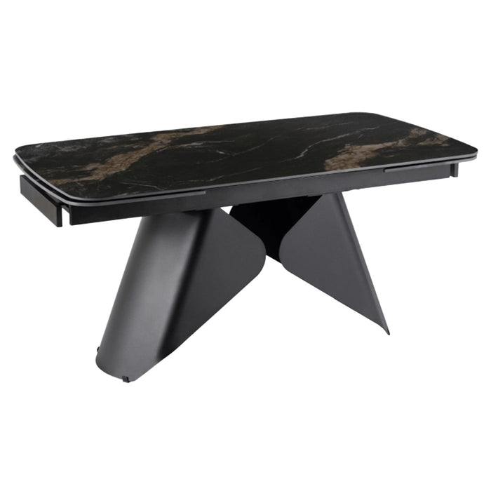 STACY Table à manger extensible en céramique couleur marbre noir pieds en métal 160-240 cm