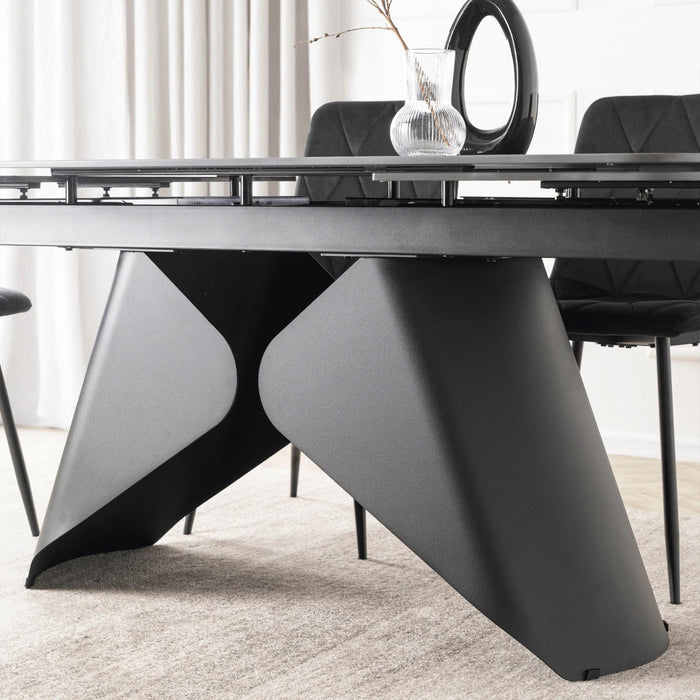 STACY Table à manger extensible en céramique couleur marbre noir pieds en métal 160-240 cm