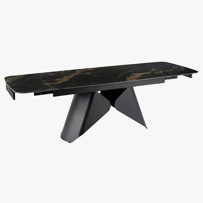 STACY Table à manger extensible en céramique couleur marbre noir pieds en métal 160-240 cm