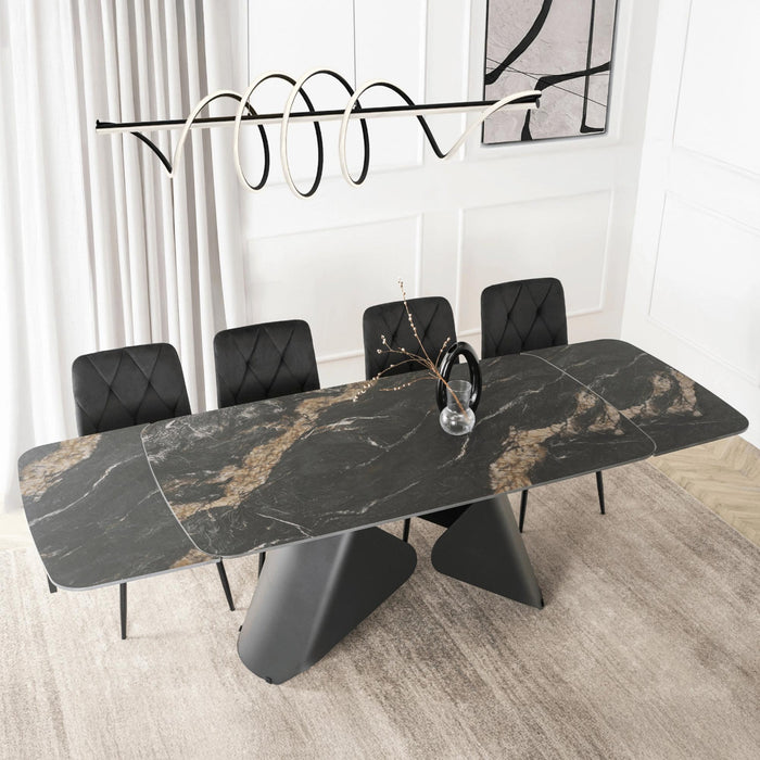 STACY Table à manger extensible en céramique couleur marbre noir pieds en métal 160-240 cm