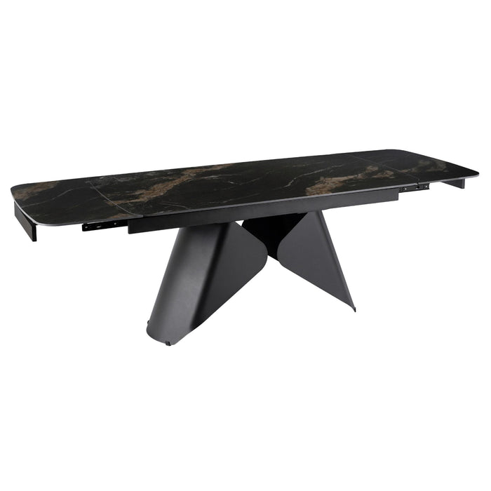 STACY Table à manger extensible en céramique couleur marbre noir pieds en métal 160-240 cm
