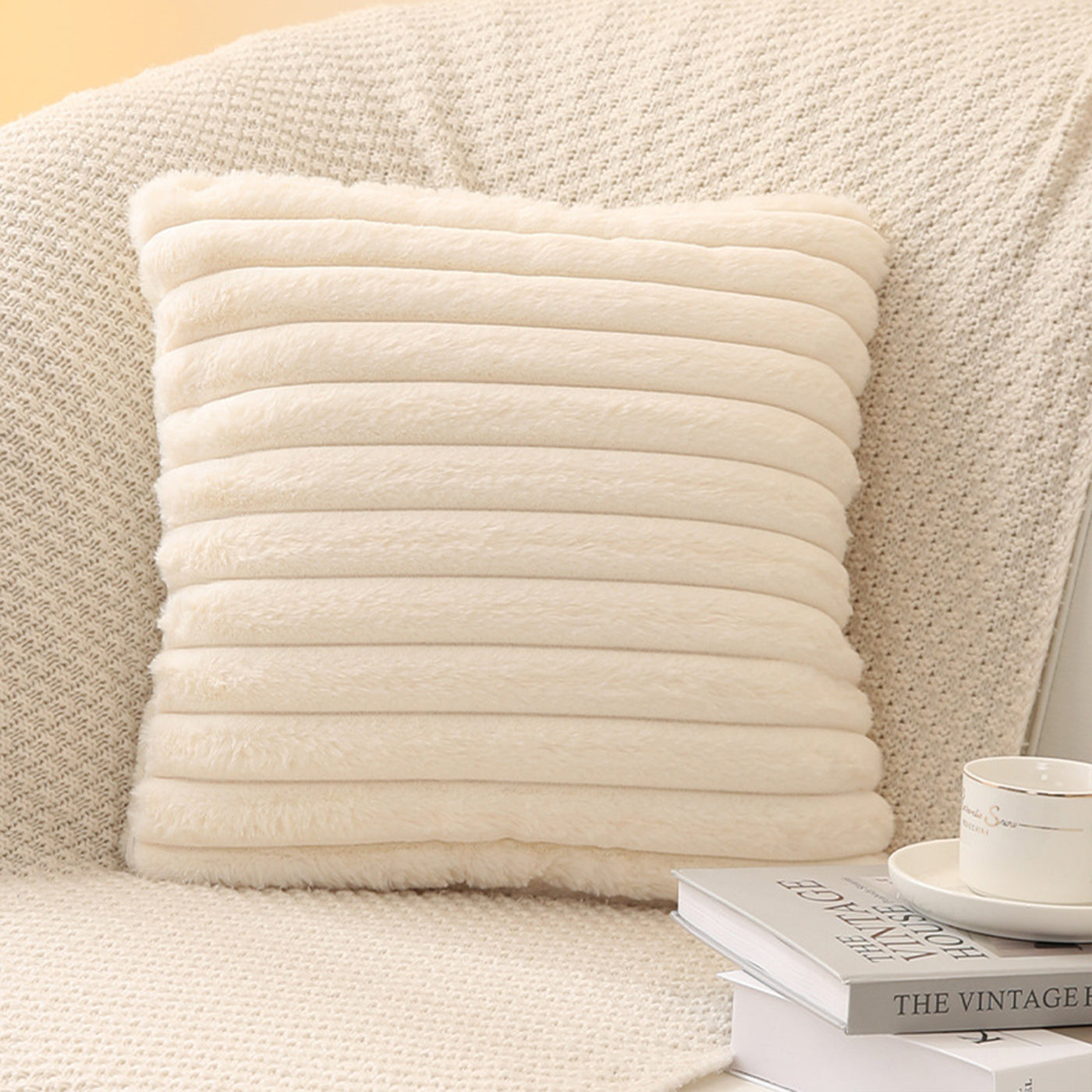 STANLY Coussin carré en tissu côtelé beige 43x43 cm