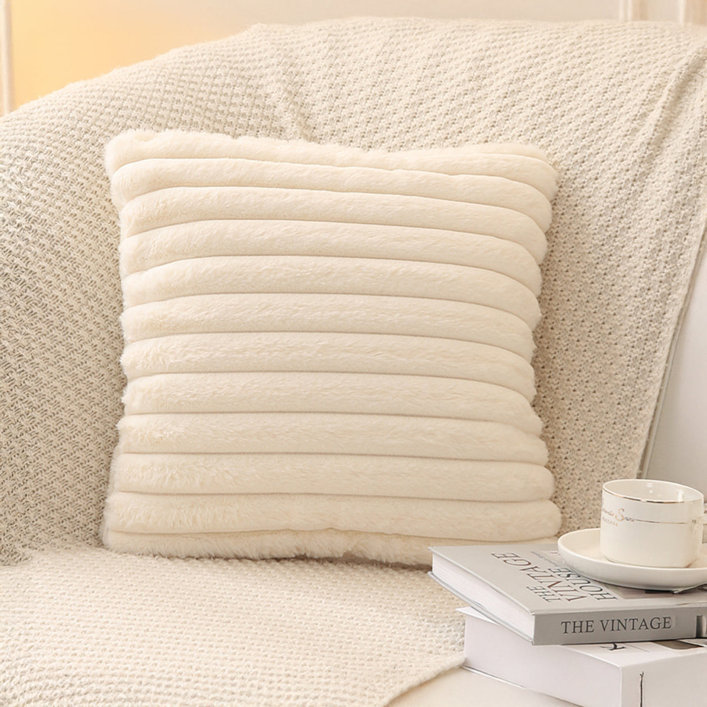 STANLY Coussin carré en tissu côtelé beige 43x43 cm